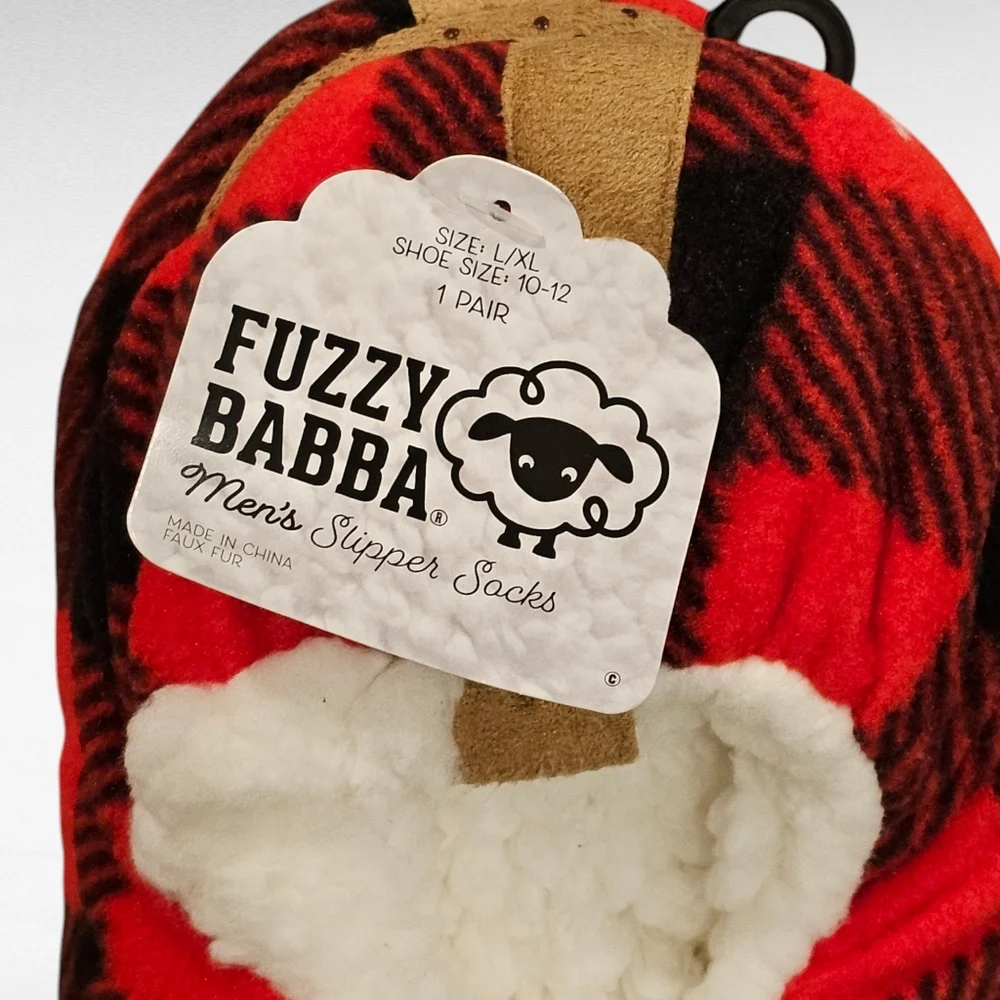 Fuzzy Babba Mens Slipper Socks Buffalo Red/Black L/XL